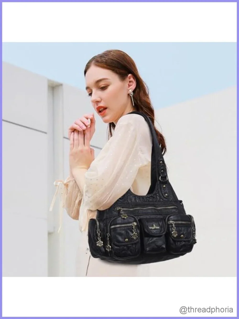 Vintage Hobo Bag for Women - Soft Vegan Leather Multi Pocket Shoulder Purse Y2K